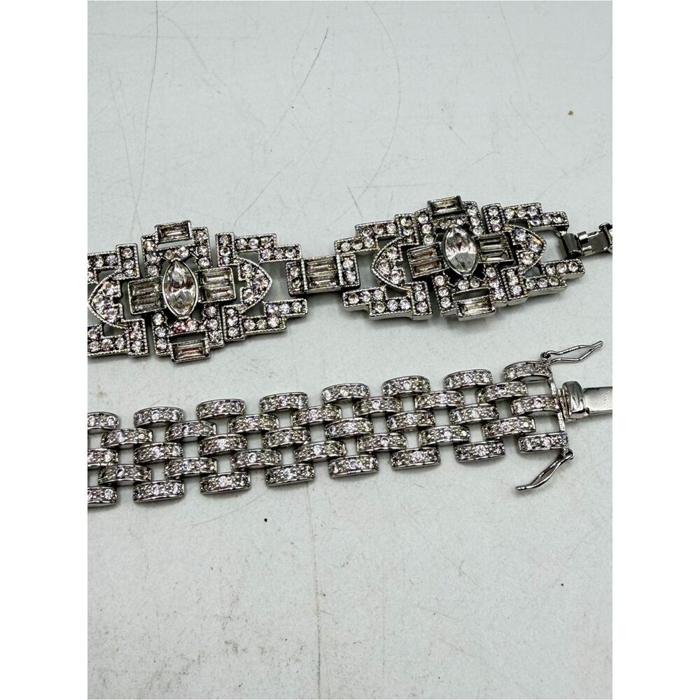 Set of 2 Kenneth Jay Lane Crystal Art Deco Bracelet & Round pave zirconia chain - Picture 5 of 16